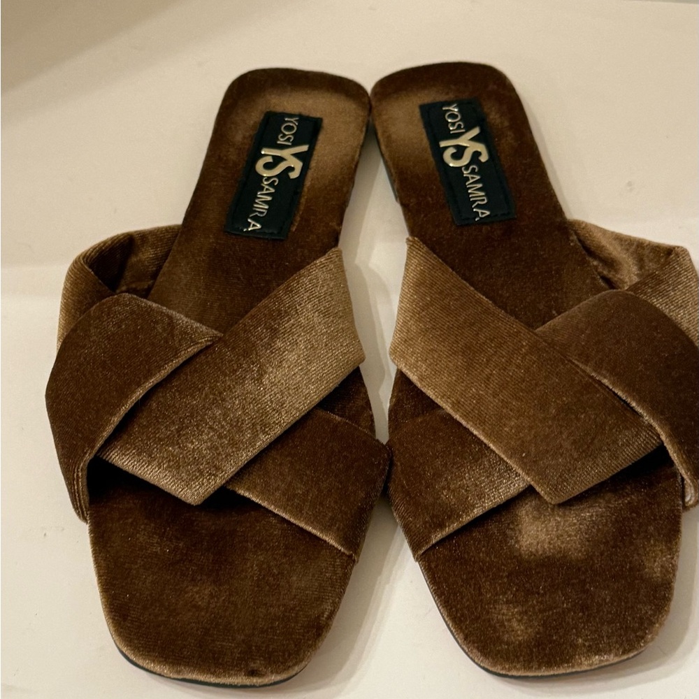 Yosi Samra Women's Brown Velvet Slides size 11 EUC
